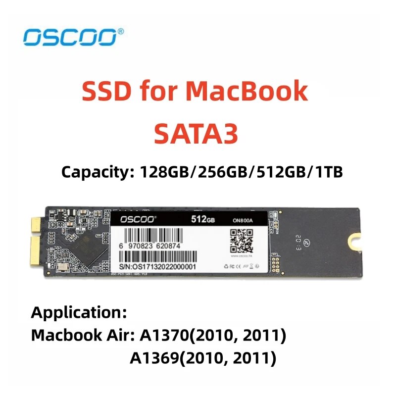 OSCOO ƺ  SATA3 SSD, 2010 2011 A1369 A1370 ϵ ̺, 뷮 ׷̵ SSD, 256GB, 512GB, 1TB